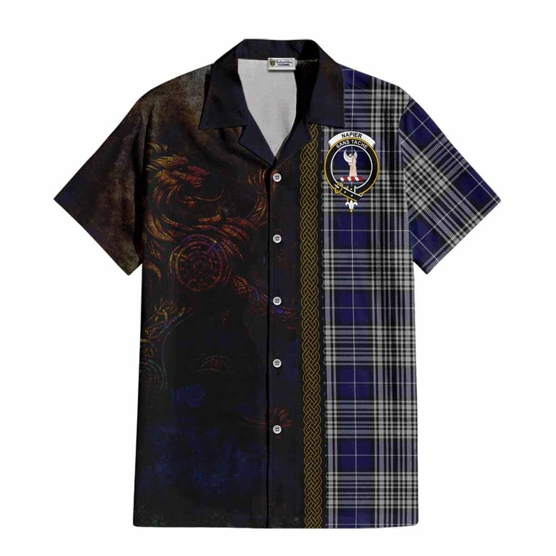 Napier Tartan Family Crest Short Sleeve Button Shirt Alba Gu Brath Be Brave Lion Ancient Style