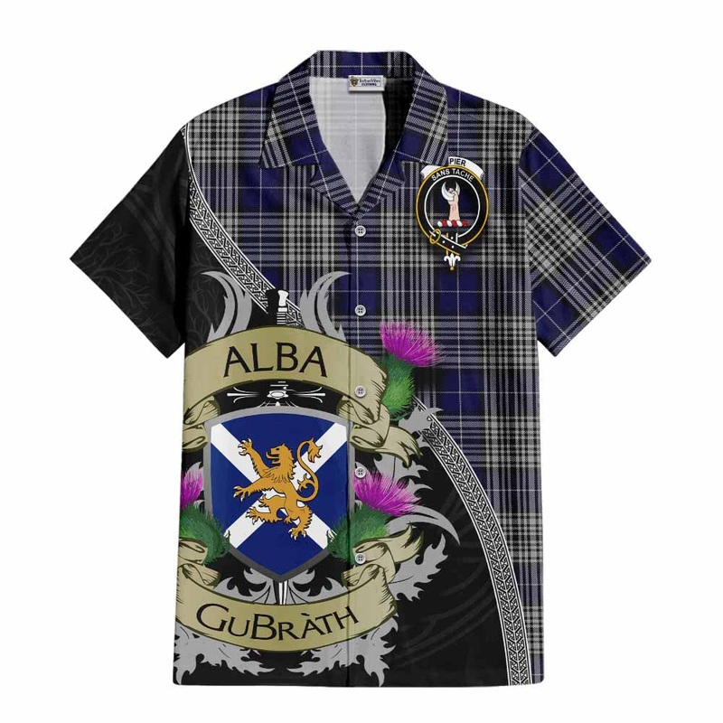 Napier Tartan Family Crest Short Sleeve Button Shirt Lion Rampant Royal Thistle Shield Celtic Inspired