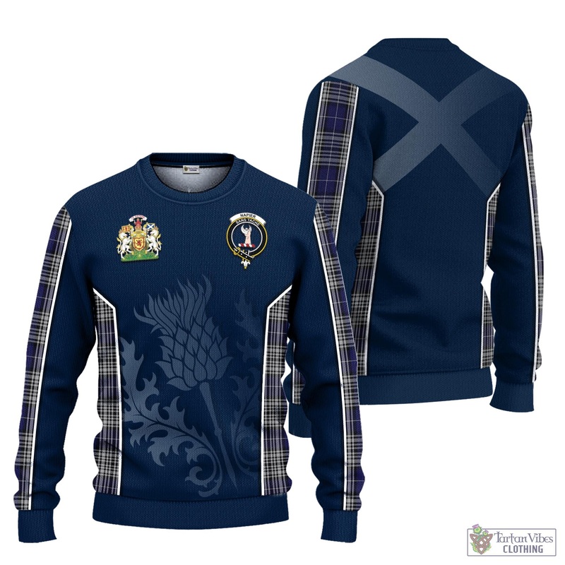 Napier Tartan Knitted Sweatshirt with Family Crest and Scottish Thistle Vibes Sport Style