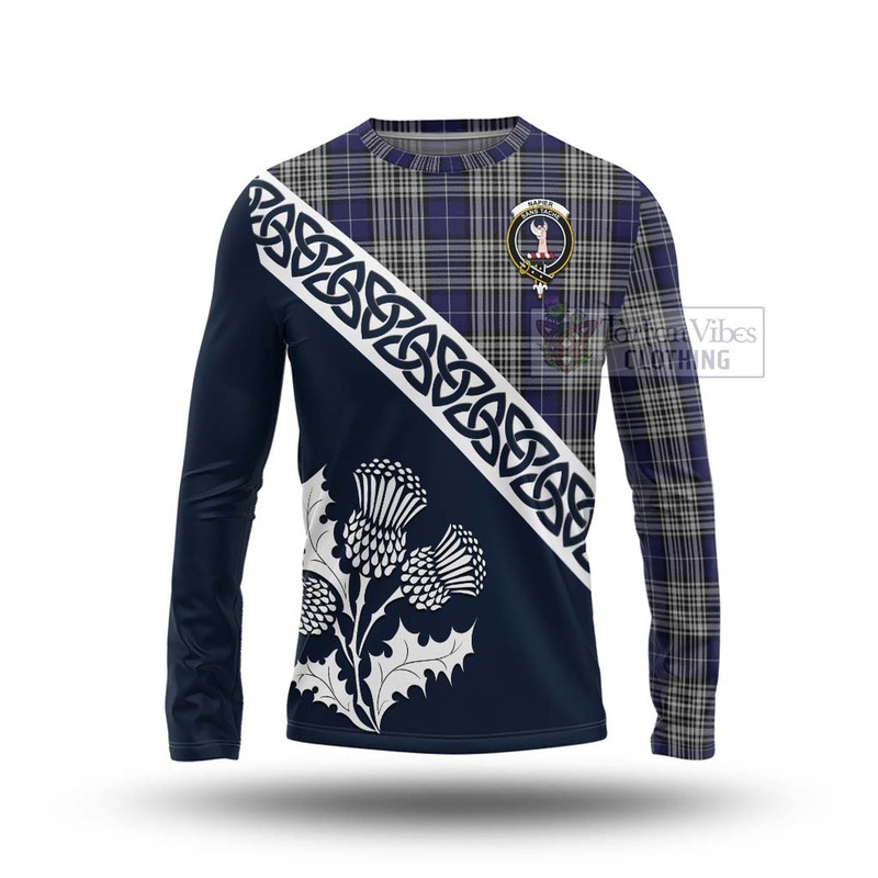 Napier Tartan Long Sleeve T-Shirt Featuring Thistle and Scotland Map
