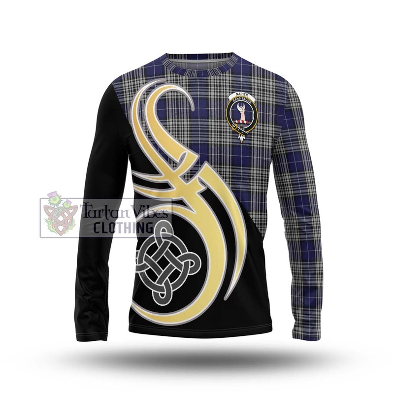 Napier Tartan Long Sleeve T-Shirt with Family Crest and Celtic Symbol Style