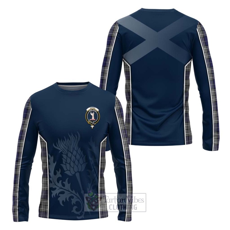 Napier Tartan Long Sleeve T-Shirt with Family Crest and Scottish Thistle Vibes Sport Style