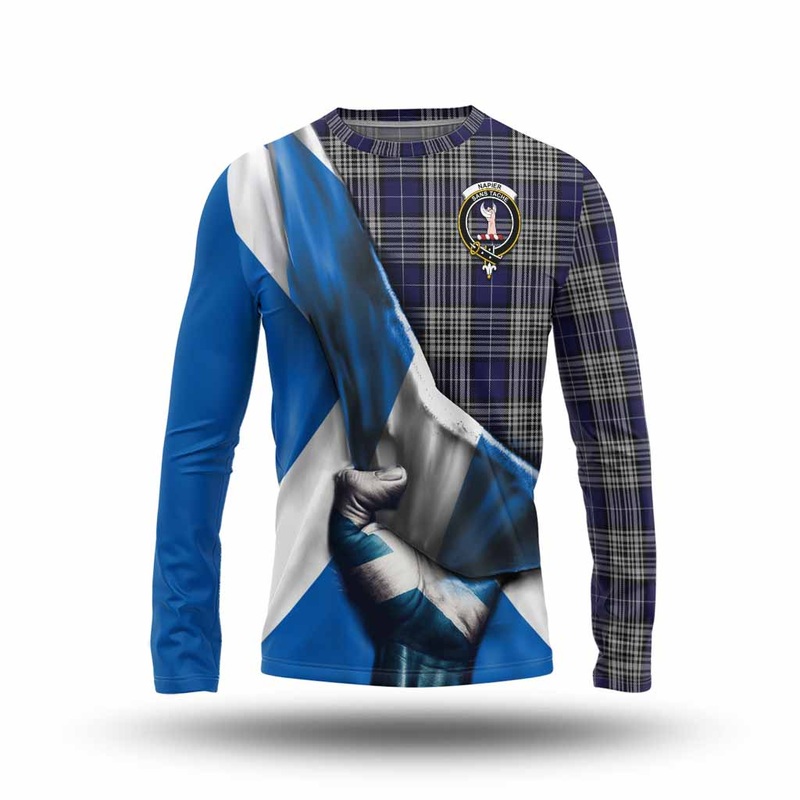 Napier Tartan Long Sleeve T-Shirt with Family Crest Scotland Patriotic Style