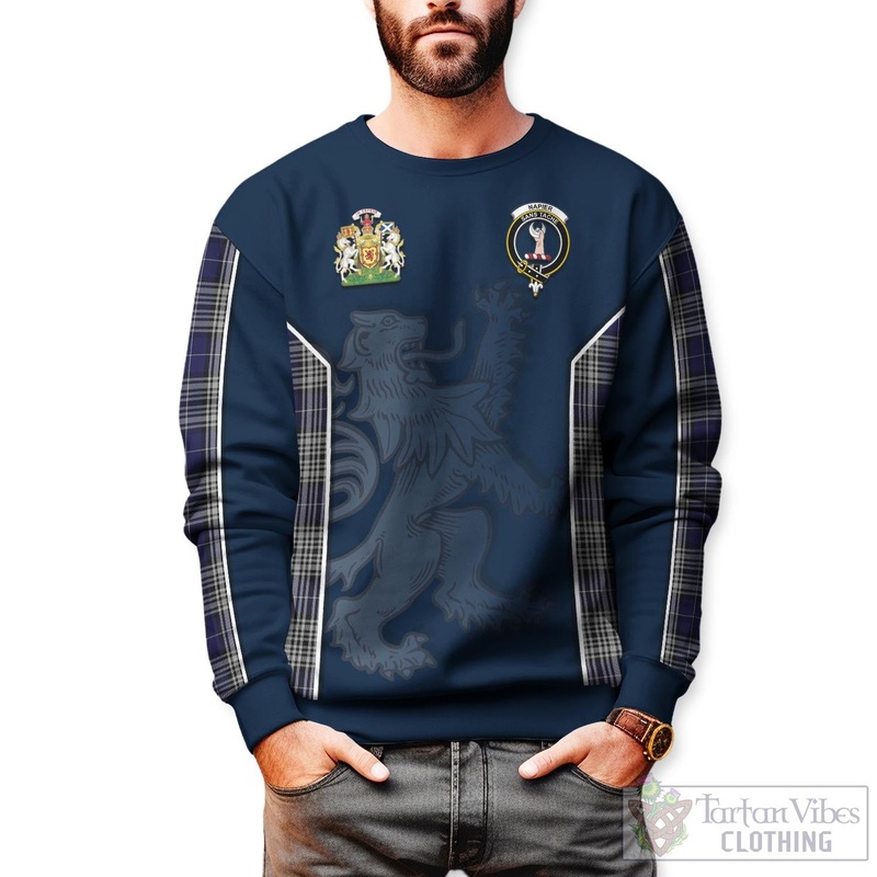 Napier Tartan Sweater with Family Crest and Lion Rampant Vibes Sport Style
