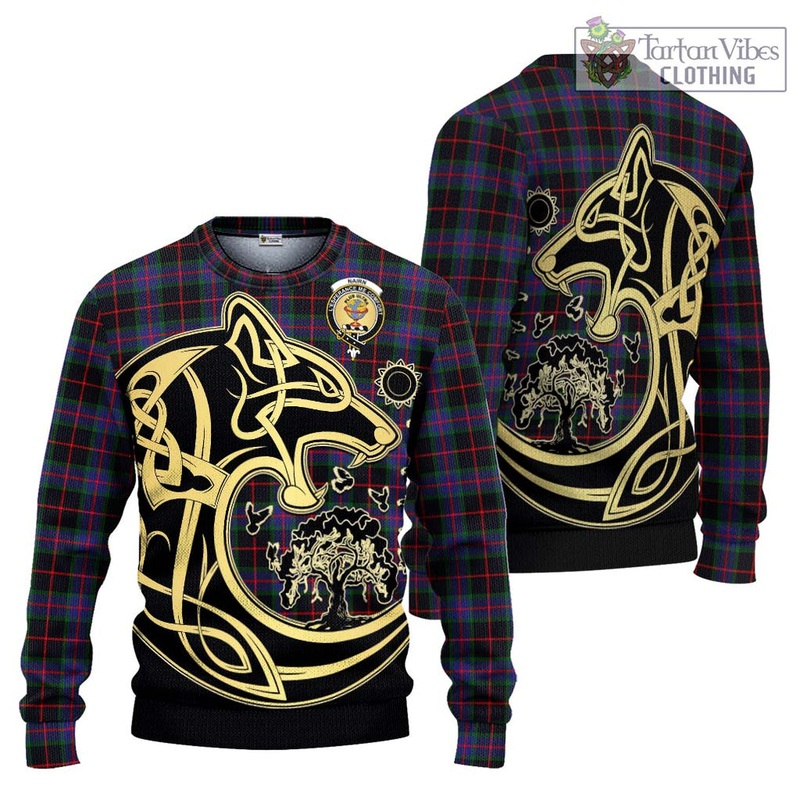Nairn Tartan Ugly Sweater with Family Crest Celtic Wolf Style