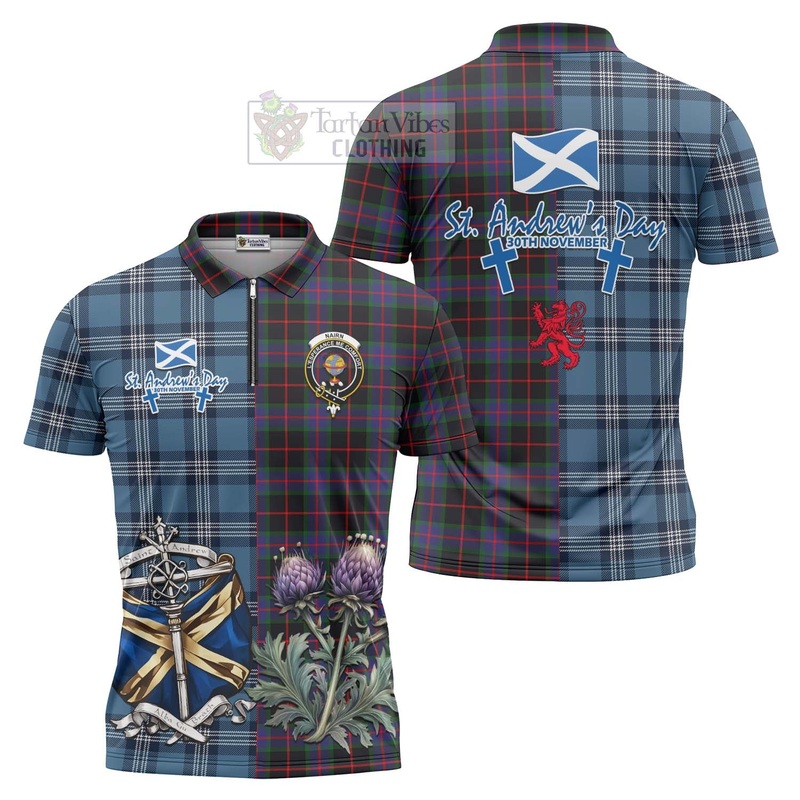 Nairn Tartan Zipper Polo Shirt Happy St. Andrew's Day Half Tartan Style