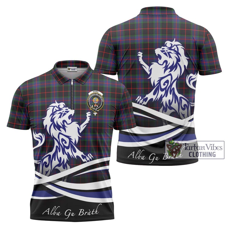 Nairn Tartan Zipper Polo Shirt with Alba Gu Brath Regal Lion Emblem
