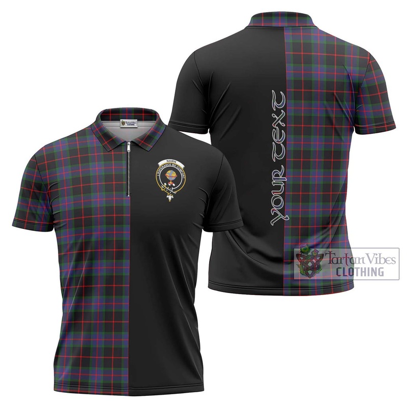 Nairn Tartan Zipper Polo Shirt with Family Crest and Half Of Me Style