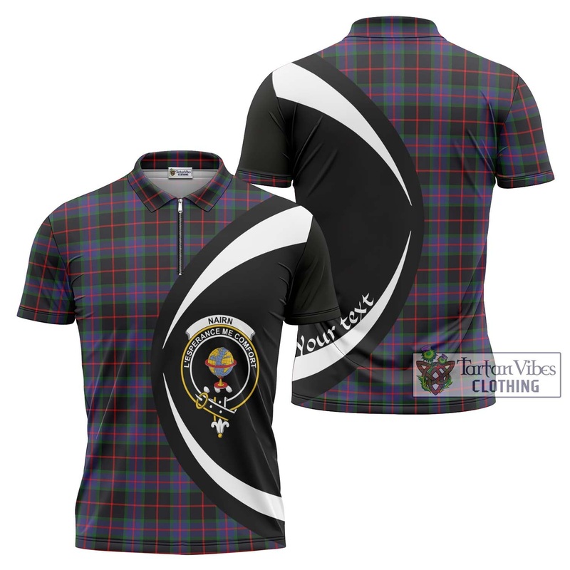 Nairn Tartan Zipper Polo Shirt with Family Crest Circle Style
