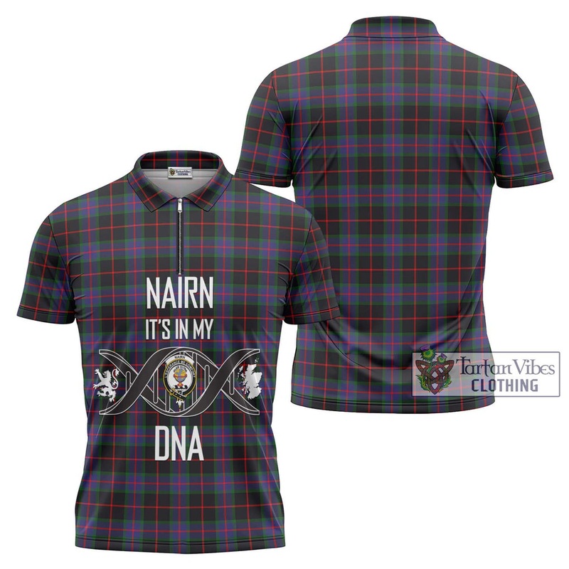 Nairn Tartan Zipper Polo Shirt with Family Crest DNA In Me Style