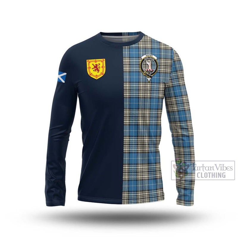 Napier Ancient Tartan Long Sleeve T-Shirt Alba with Scottish Lion Royal Arm Half Style