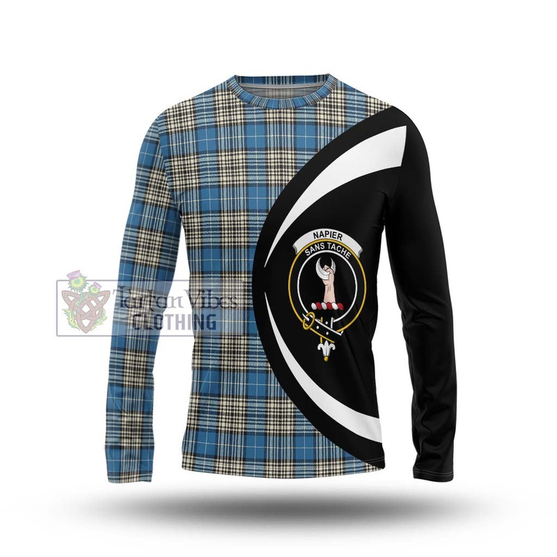 Napier Ancient Tartan Long Sleeve T-Shirt with Family Crest Circle Style
