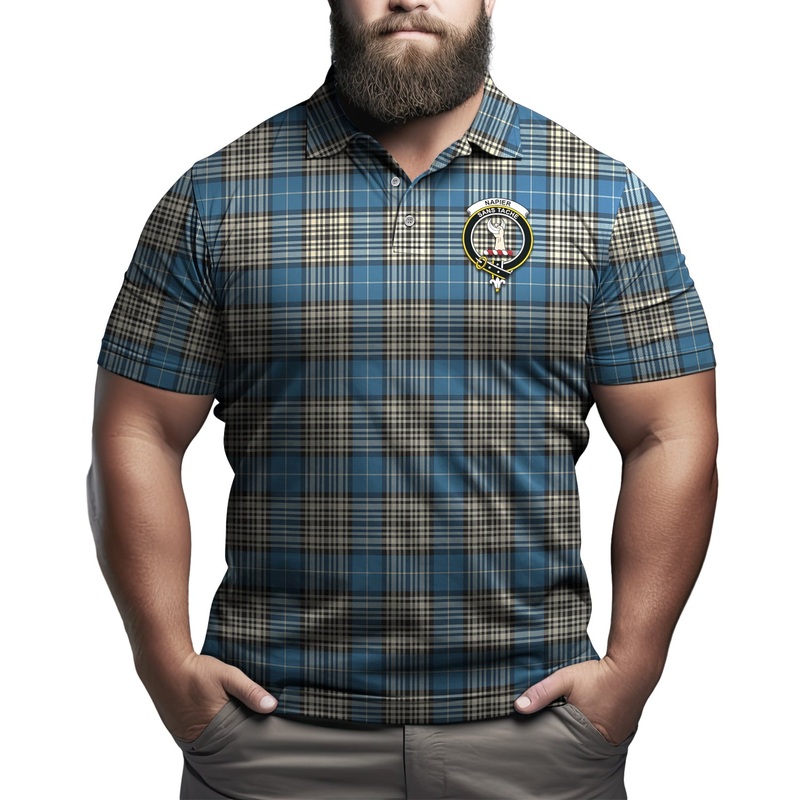 Napier Ancient Tartan Men's Polo Shirt with Family Crest