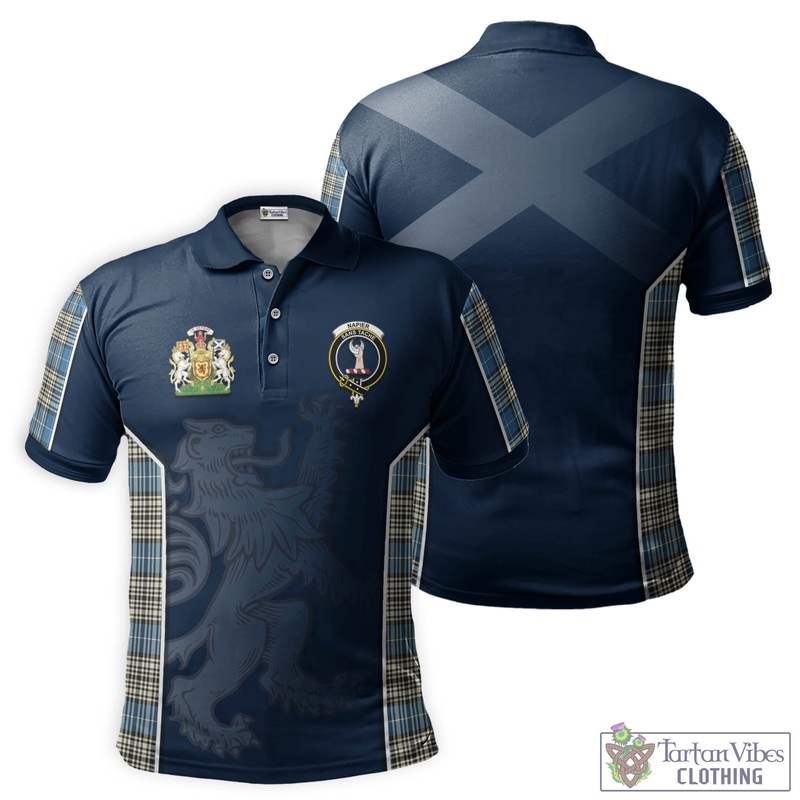 Napier Ancient Tartan Men's Polo Shirt with Family Crest and Lion Rampant Vibes Sport Style