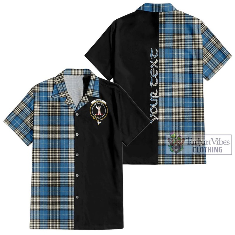 Napier Ancient Tartan Short Sleeve Button Shirt with Family Crest and Half Of Me Style
