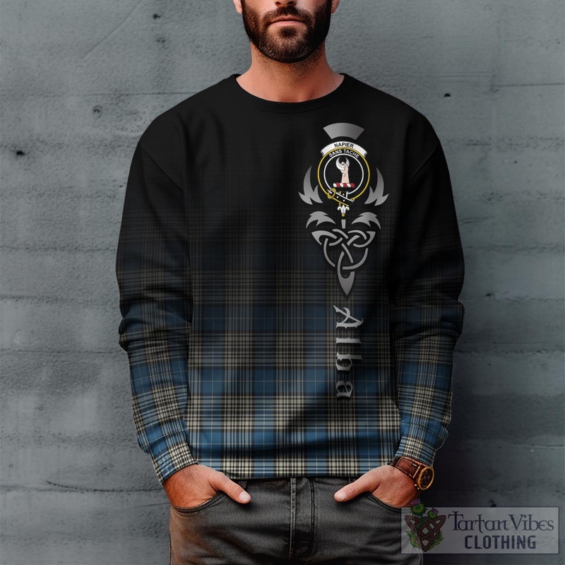 Napier Ancient Tartan Sweatshirt Featuring Alba Gu Brath Family Crest Celtic Inspired