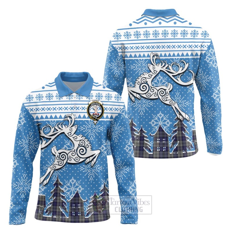 Napier Clan Christmas Long Sleeve Polo Shirt Celtic Reindeer Style