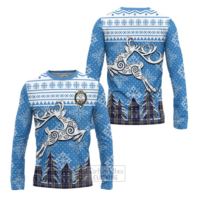 Napier Clan Christmas Long Sleeve T-Shirt Celtic Reindeer Style