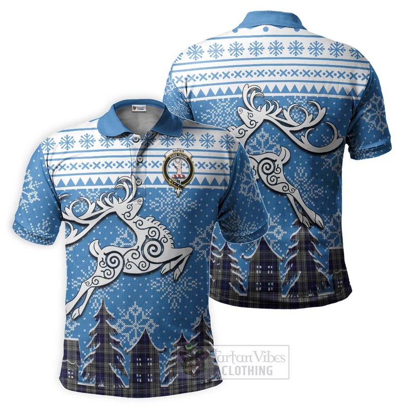 Napier Clan Christmas Polo Shirt Celtic Reindeer Style