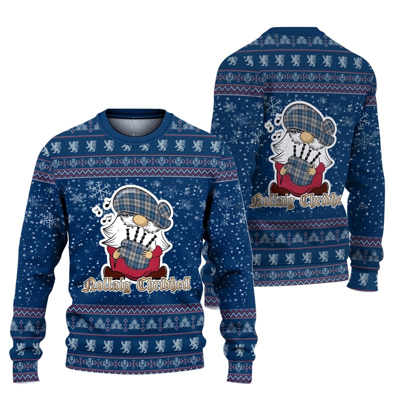 Napier Modern Clan Christmas Family Ugly Sweater with Funny Gnome Playing Bagpipes