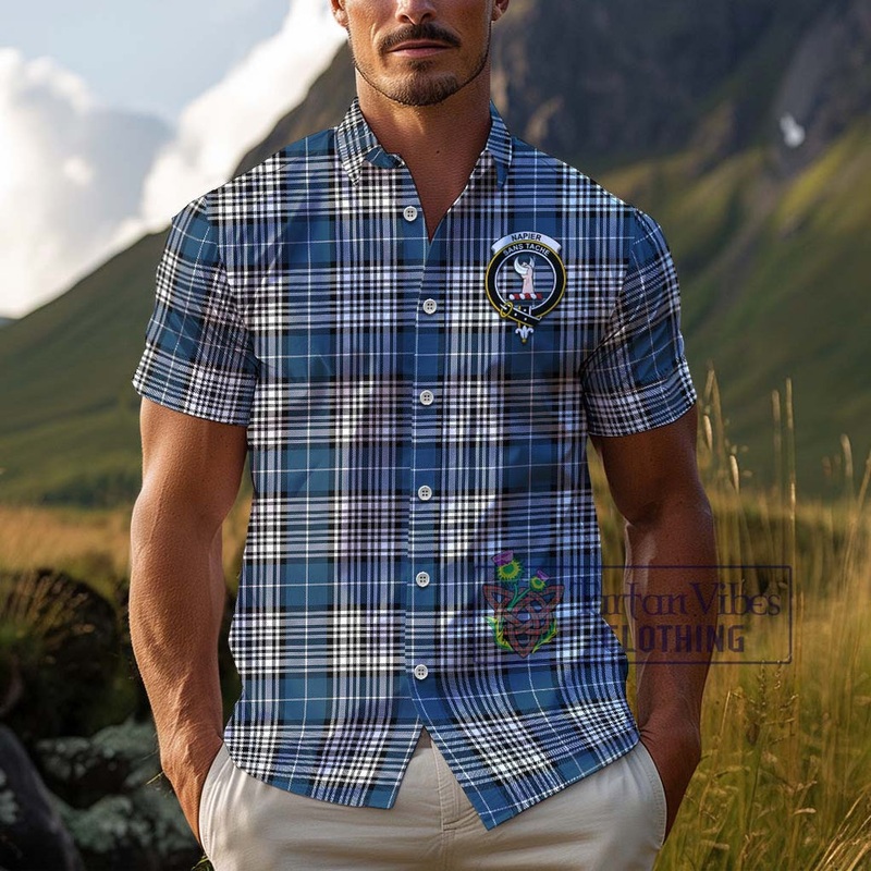 Napier Modern Tartan Cotton Hawaiian Shirt with Family Crest