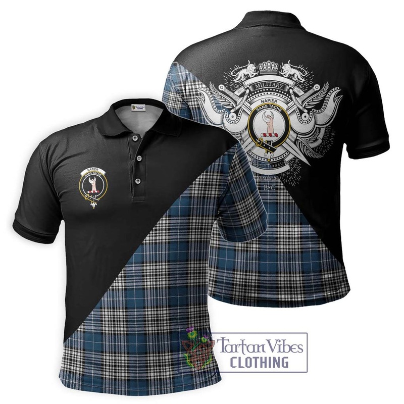 Napier Modern Tartan Polo Shirt with Family Crest and Military Logo Style