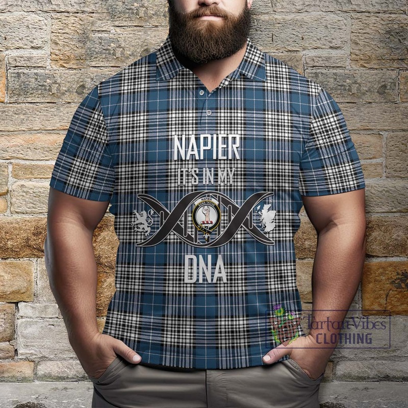 Napier Modern Tartan Polo Shirt with Family Crest DNA In Me Style