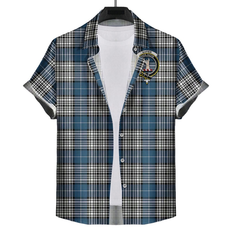 Napier Modern Tartan Short Sleeve Button Down Shirt with Family Crest