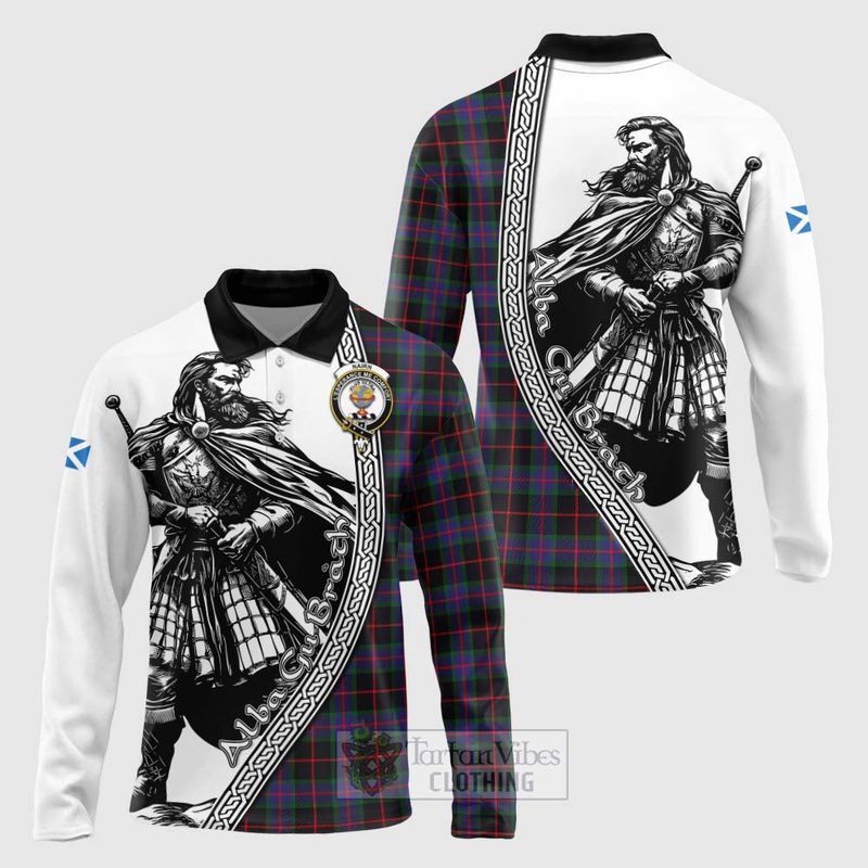 Nairn Tartan Clan Crest Long Sleeve Polo Shirt with Highlander Warrior Celtic Style