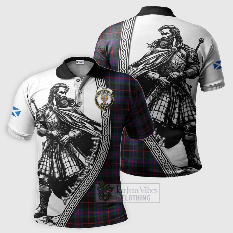 Nairn Tartan Clan Crest Polo Shirt with Highlander Warrior Celtic Style