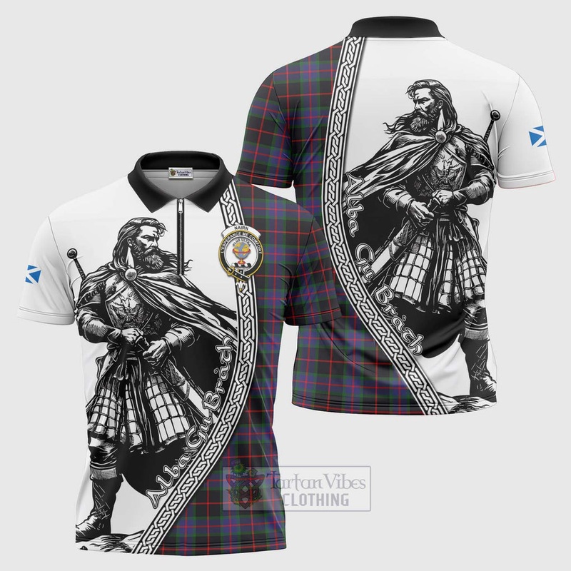 Nairn Tartan Clan Crest Zipper Polo Shirt with Highlander Warrior Celtic Style
