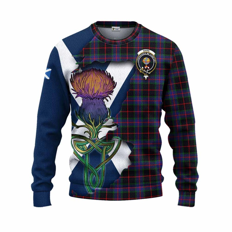 Nairn Tartan Family Crest Knitted Sweater Scottish Thistle Celtic Inspired