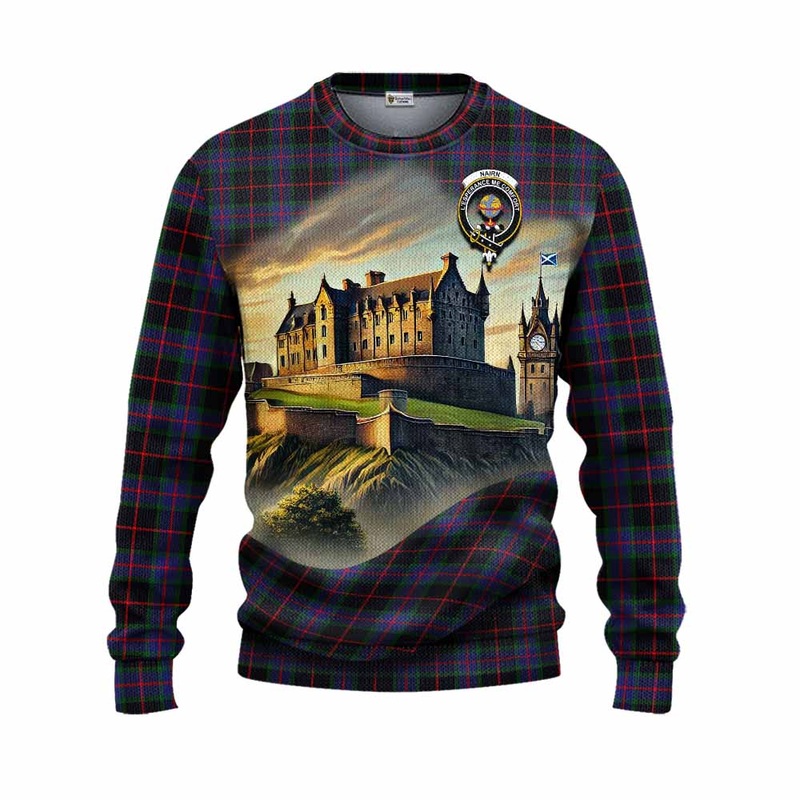 Nairn Tartan Family Crest Knitted Sweater with Scottish Ancient Castle Style