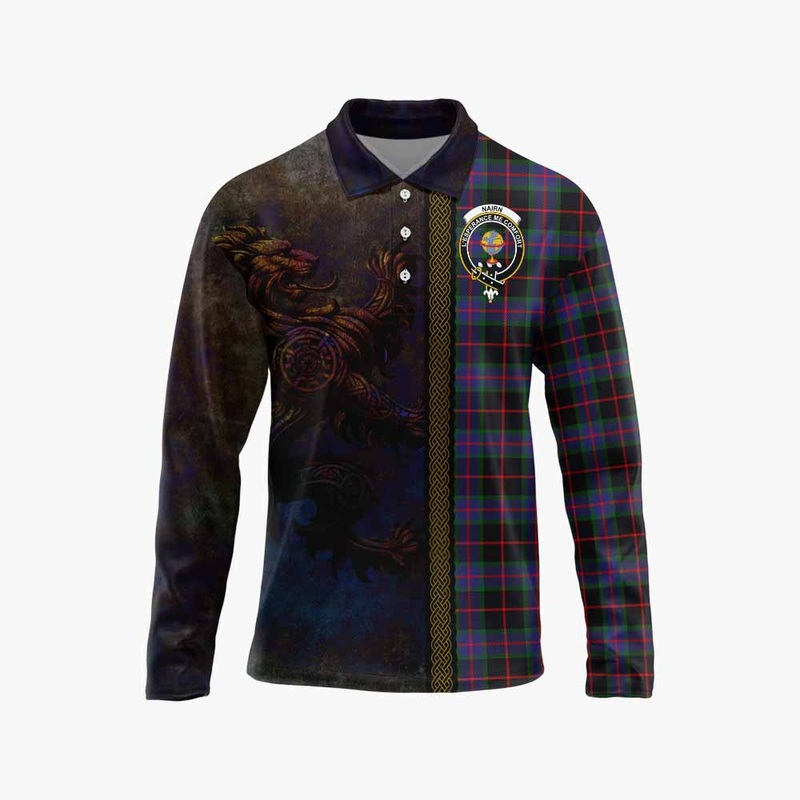Nairn Tartan Family Crest Long Sleeve Polo Shirt Alba Gu Brath Be Brave Lion Ancient Style