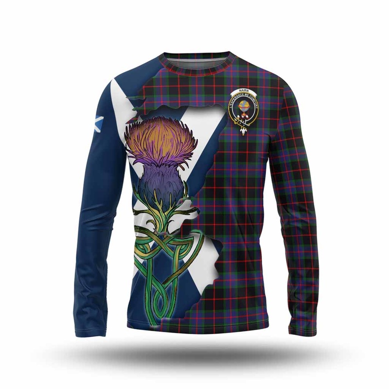 Nairn Tartan Family Crest Long Sleeve T-Shirt Scottish Thistle Celtic Inspired