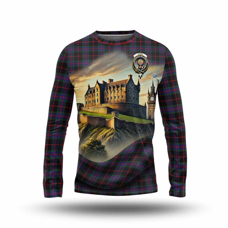 Nairn Tartan Family Crest Long Sleeve T-Shirt with Scottish Ancient Castle Style