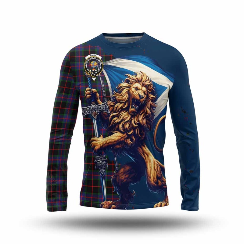 Nairn Tartan Family Crest Long Sleeve T-Shirt with Scottish Majestic Lion