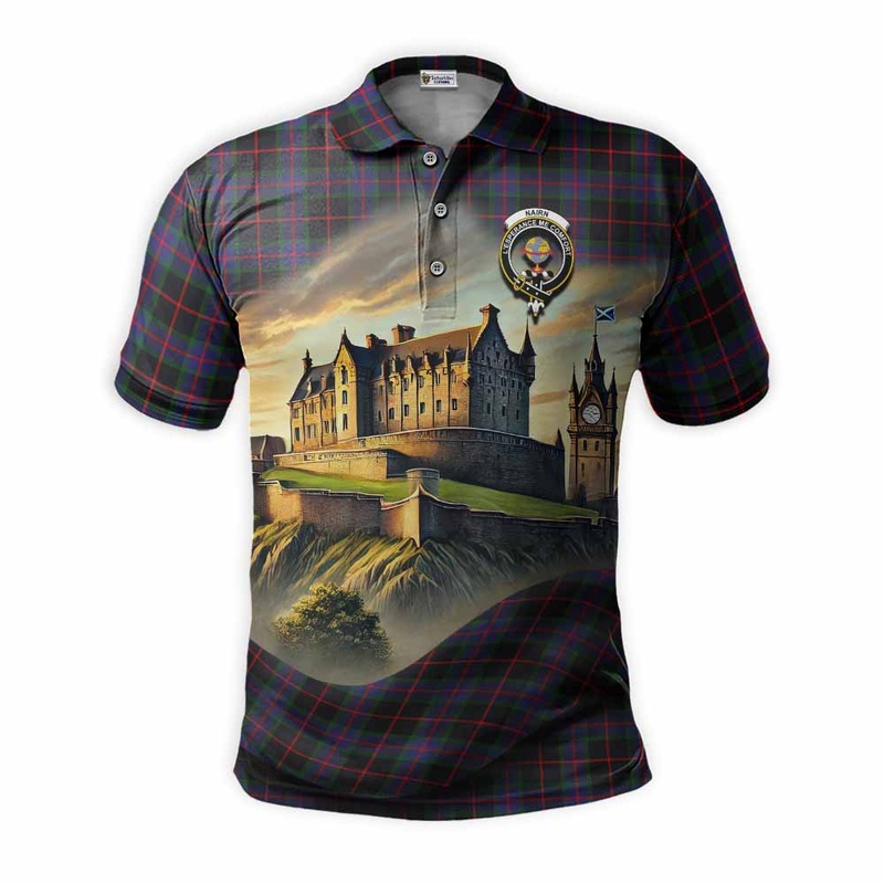 Nairn Tartan Family Crest Polo Shirt with Scottish Ancient Castle Style