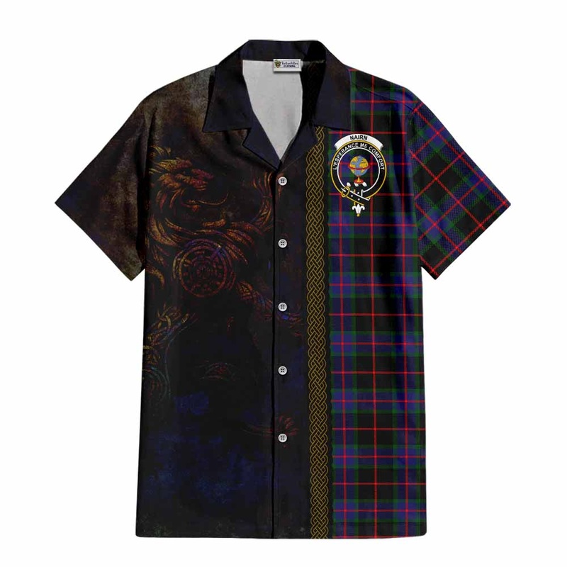 Nairn Tartan Family Crest Short Sleeve Button Shirt Alba Gu Brath Be Brave Lion Ancient Style