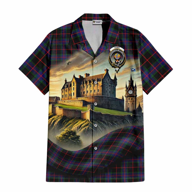 Nairn Tartan Family Crest Short Sleeve Button Shirt with Scottish Ancient Castle Style