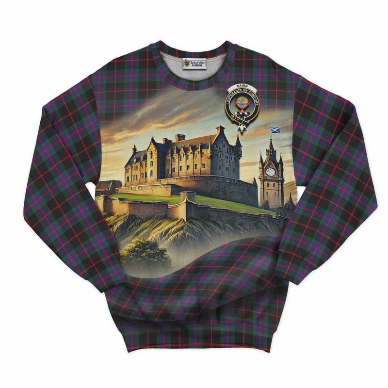 Nairn Tartan Family Crest Sweatshirt with Scottish Ancient Castle Style