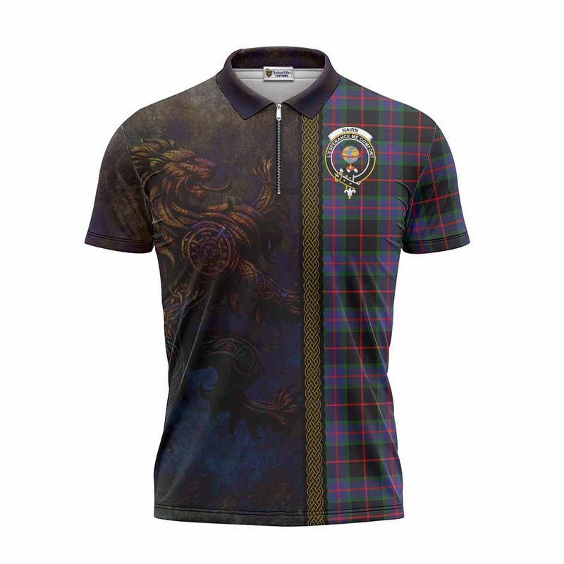 Nairn Tartan Family Crest Zipper Polo Shirt Alba Gu Brath Be Brave Lion Ancient Style