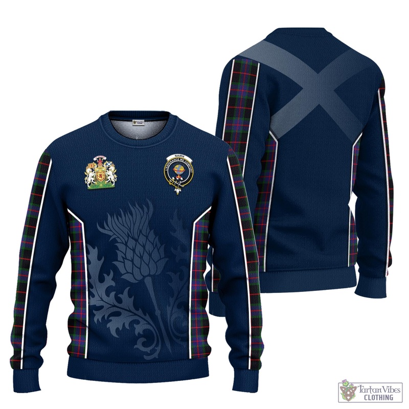 Nairn Tartan Knitted Sweatshirt with Family Crest and Scottish Thistle Vibes Sport Style