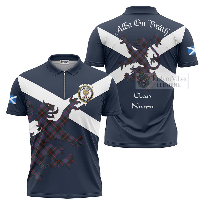 Nairn Tartan Lion Rampant Zipper Polo Shirt Proudly Display Your Heritage with Alba Gu Brath and Clan Name