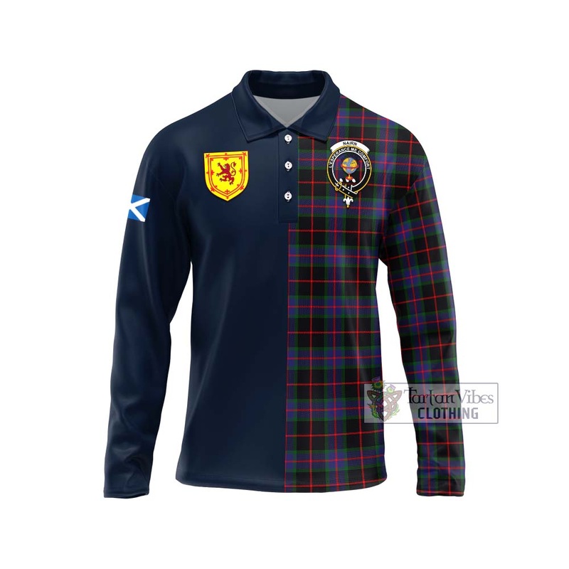 Nairn Tartan Long Sleeve Polo Shirt Alba with Scottish Lion Royal Arm Half Style