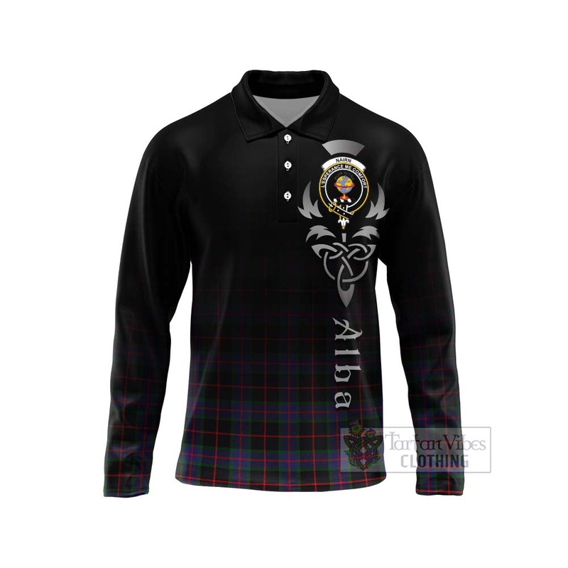 Nairn Tartan Long Sleeve Polo Shirt Featuring Alba Gu Brath Family Crest Celtic Inspired