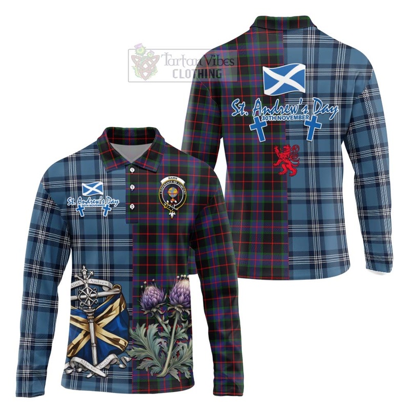 Nairn Tartan Long Sleeve Polo Shirt Happy St. Andrew's Day Half Tartan Style