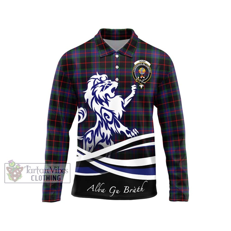 Nairn Tartan Long Sleeve Polo Shirt with Alba Gu Brath Regal Lion Emblem