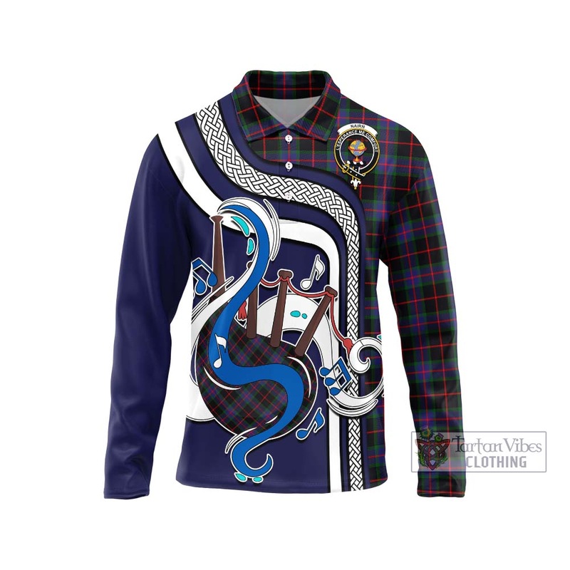 Nairn Tartan Long Sleeve Polo Shirt with Epic Bagpipe Style