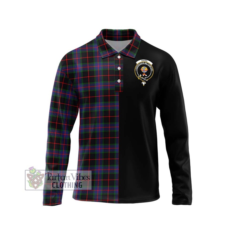 Nairn Tartan Long Sleeve Polo Shirt with Family Crest and Half Of Me Style